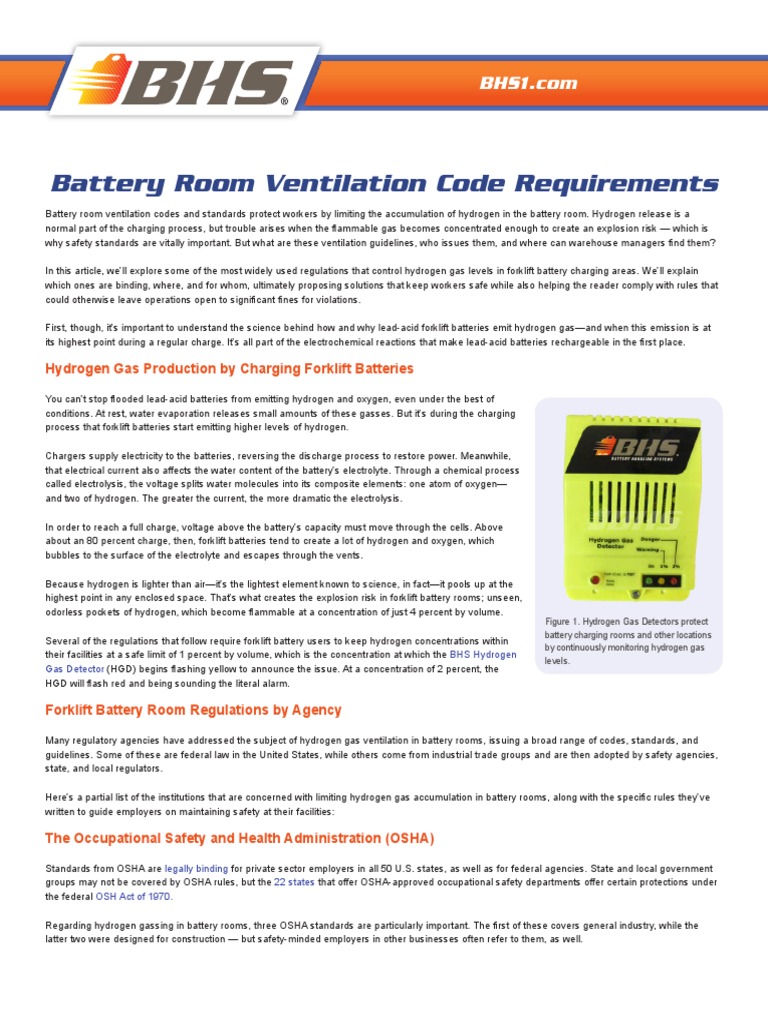 Battery Room Ventilation Code Requirements Hydrogen Gas Production By Charging Forklift Batteries Battery Charger Ventilation Architecture