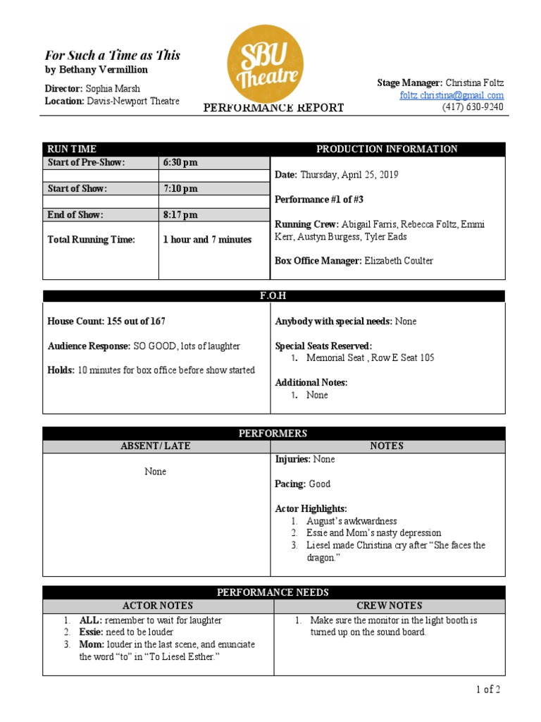 Fsatat 4 25 19 Performance Report 1 | PDF | Performing Arts ...