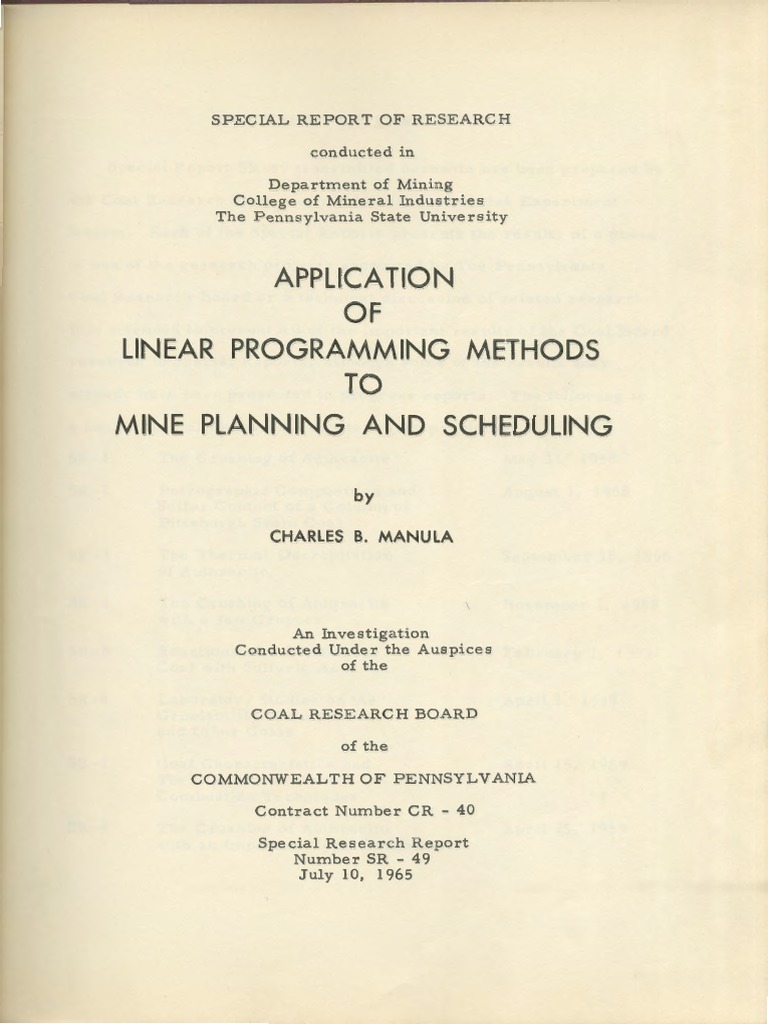 Application Linear Programming Methods TO Mine Planning and Scheduling ...