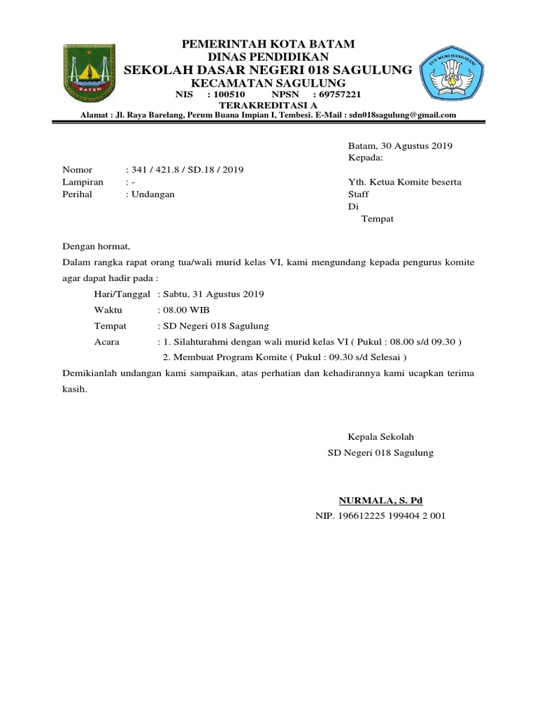 Surat Undangan Untuk Komite