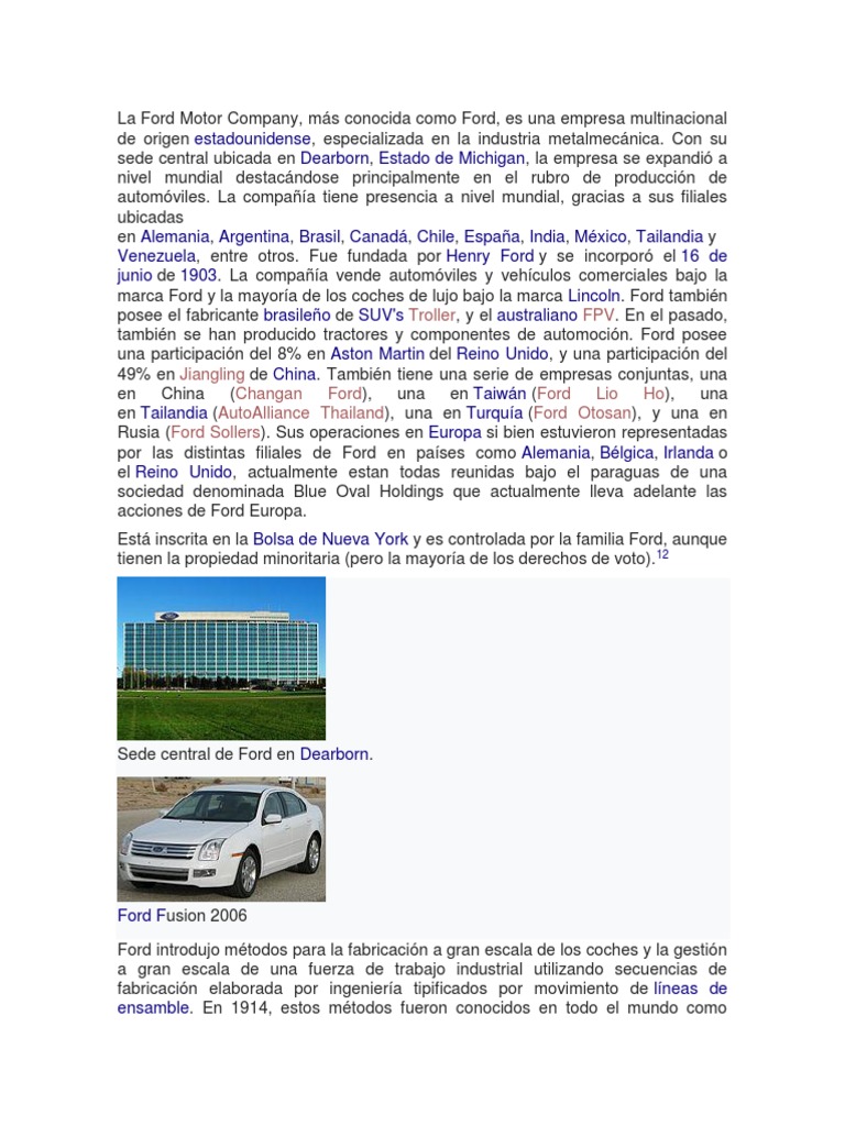Historia de La Fundacion de FORD MOTOR COMPANY | PDF | Compania de ...