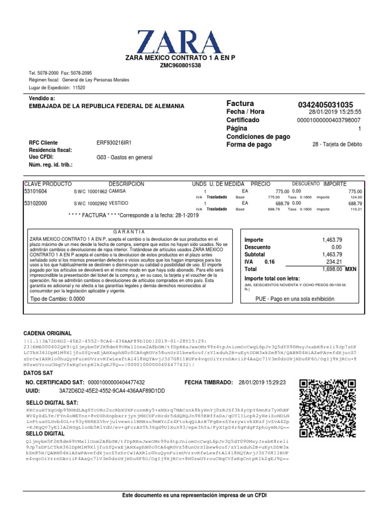 XML Comprobante 3 3 Inditex ZMC960801538 RFC Generico 03424050310358 ...