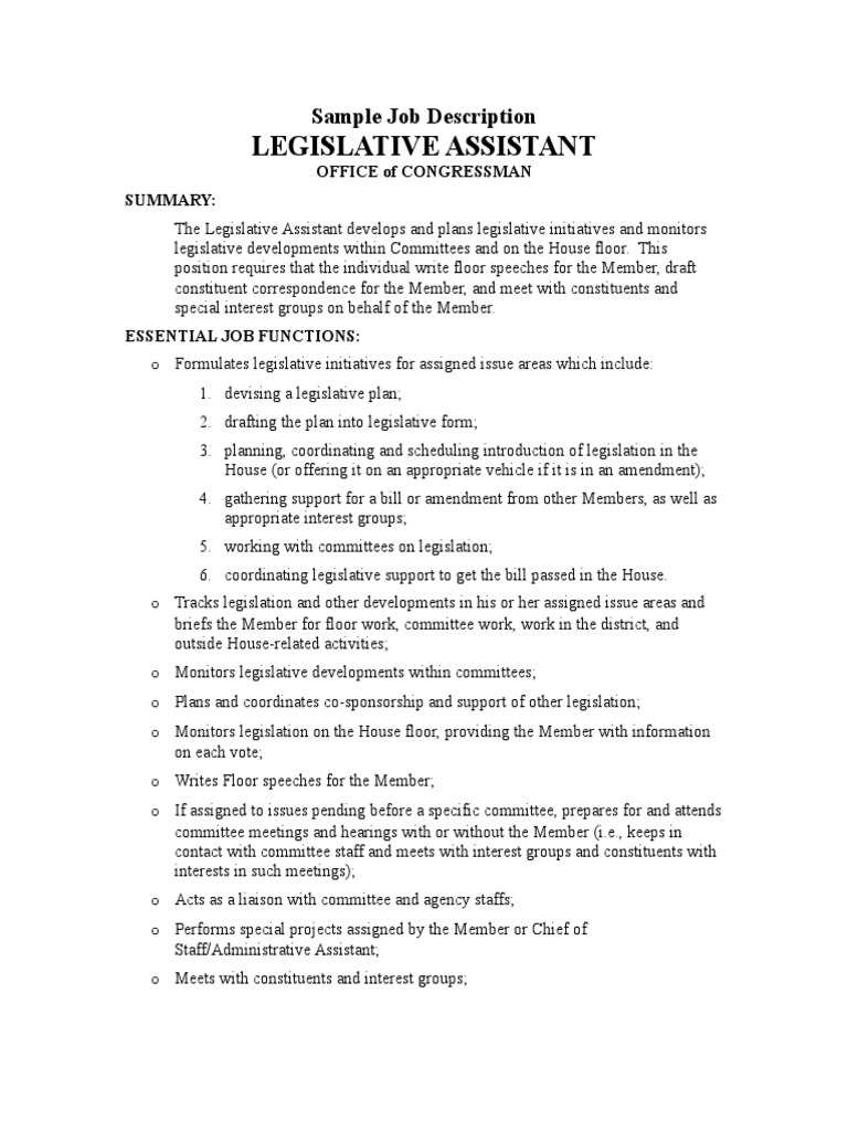 Legislative Assistant Job Overview | PDF | United States Congress ...