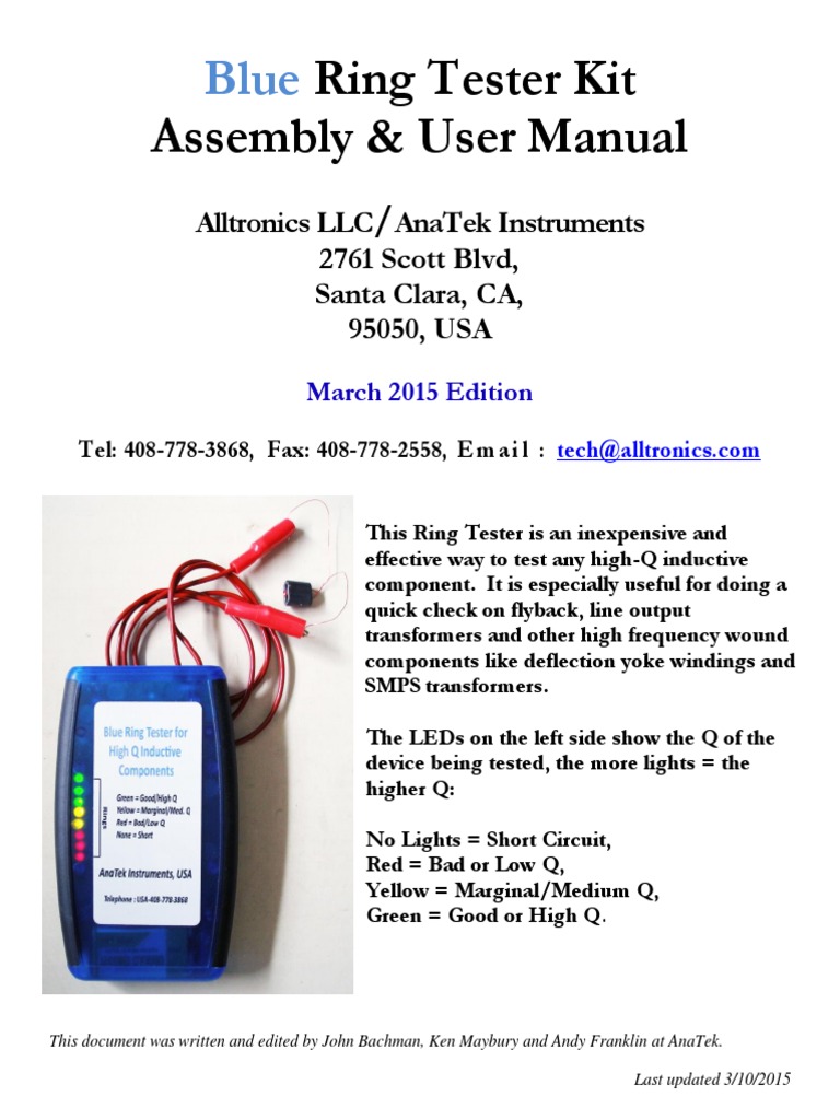 Blue Ring Tester Kit Manual | PDF | Printed Circuit Board | Electrical ...