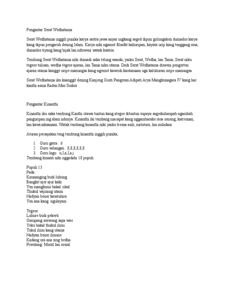 Serat Wedhatama Kinanthi