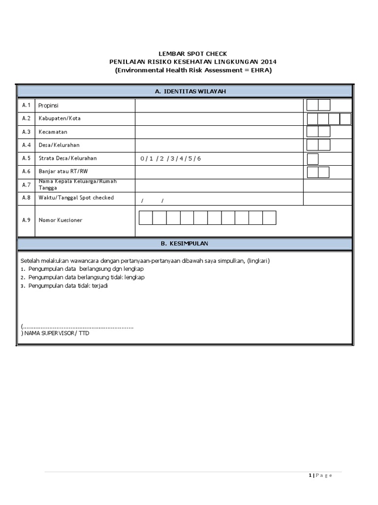 Lembar Spot Check Kesehatan Lingkungan | PDF