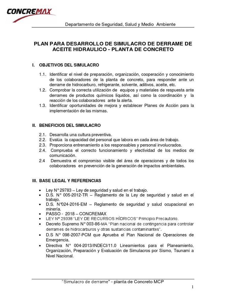 Simulacro de Derrame en Planta de Concreto | PDF | Simulación ...