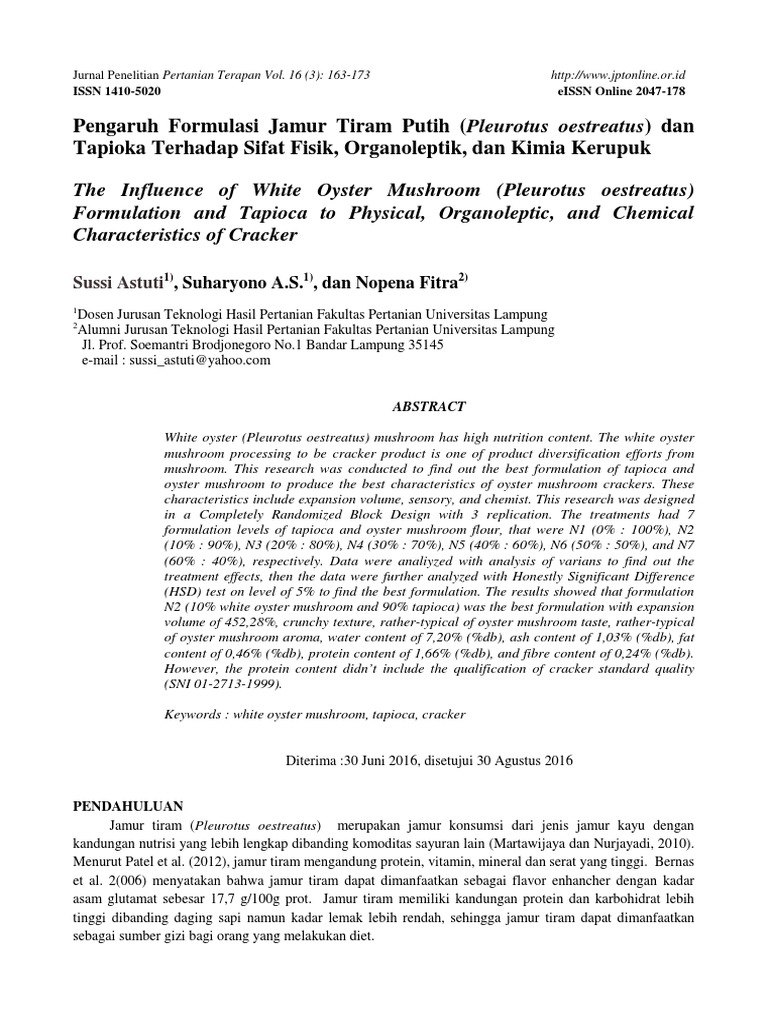Jurnal Formulasi Jamur Tiram Putih PDF PDF Food Industry Foods