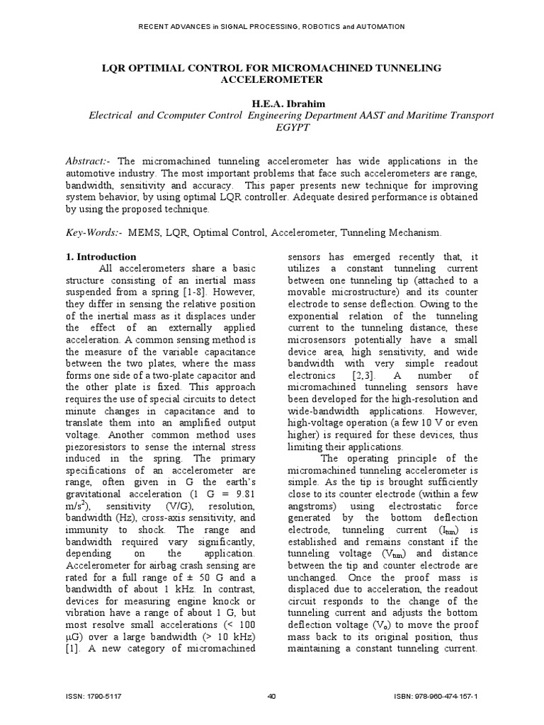 LQR Control for Tunneling Accelerometers | PDF | Control Theory ...