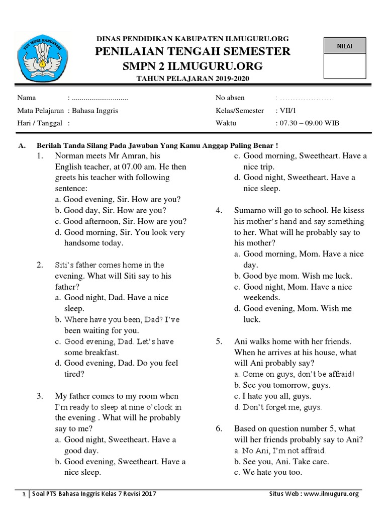 Soal Bhs Inggris Kls 7 Kurikulum 2013