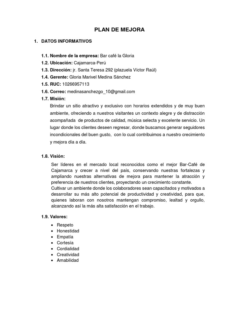 Plan de Mejora | PDF | Análisis FODA | Business