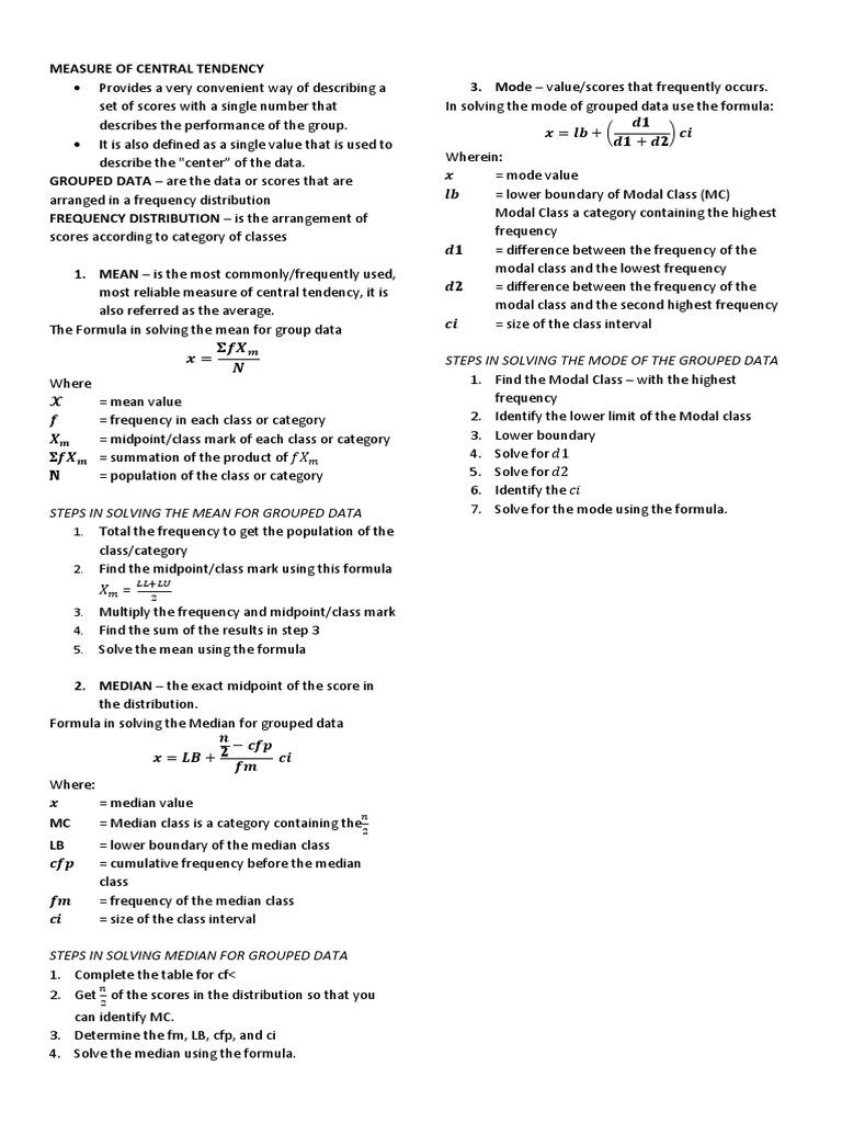 Steps in Solving The Mode of The Grouped Data | PDF | Mode (Statistics ...