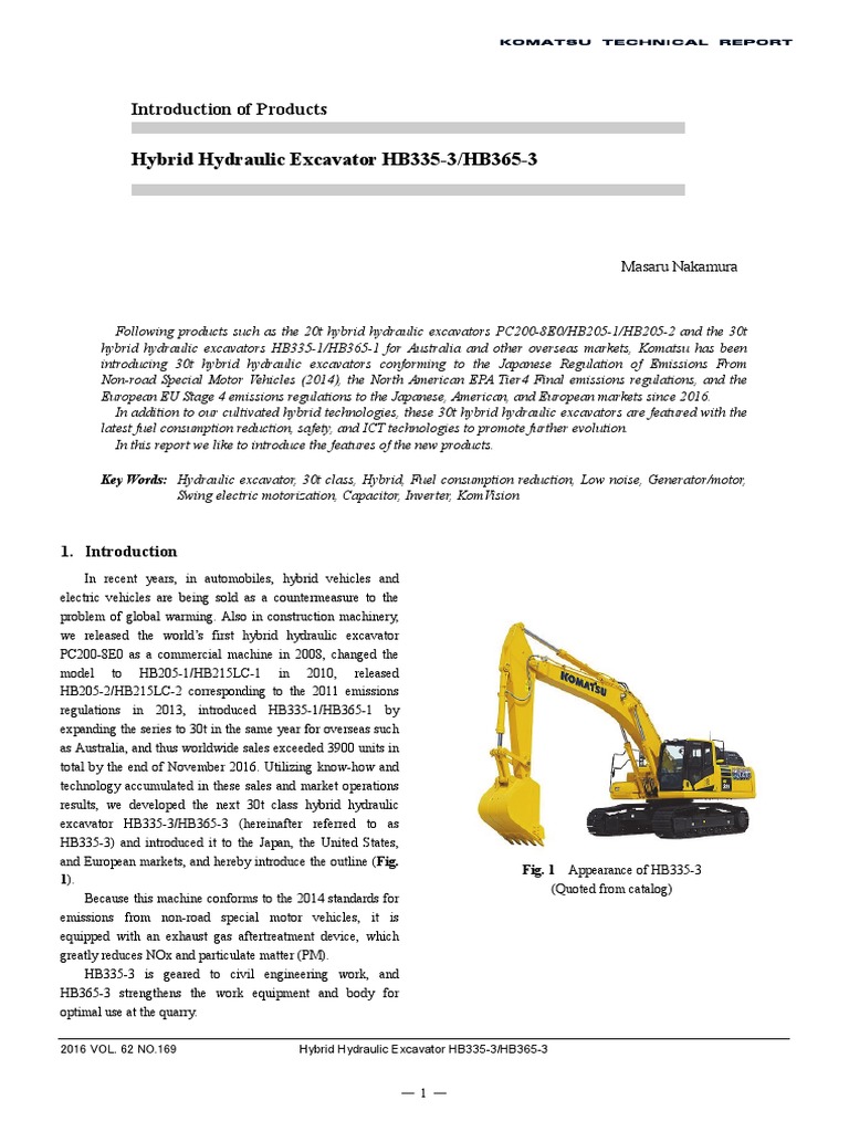 Hybrid Hydraulic Excavator HB335-3/HB365-3: Introduction of