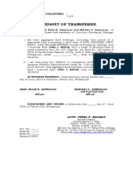 Affidavit of Transferee: Republic of The Philippines) City of Tabuk