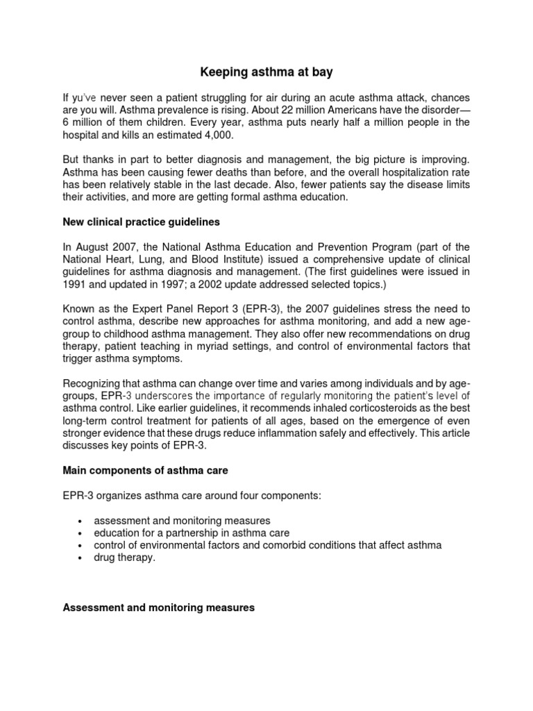 NATIONAL GUIDELINES FOR ASTHMA intelligence overview