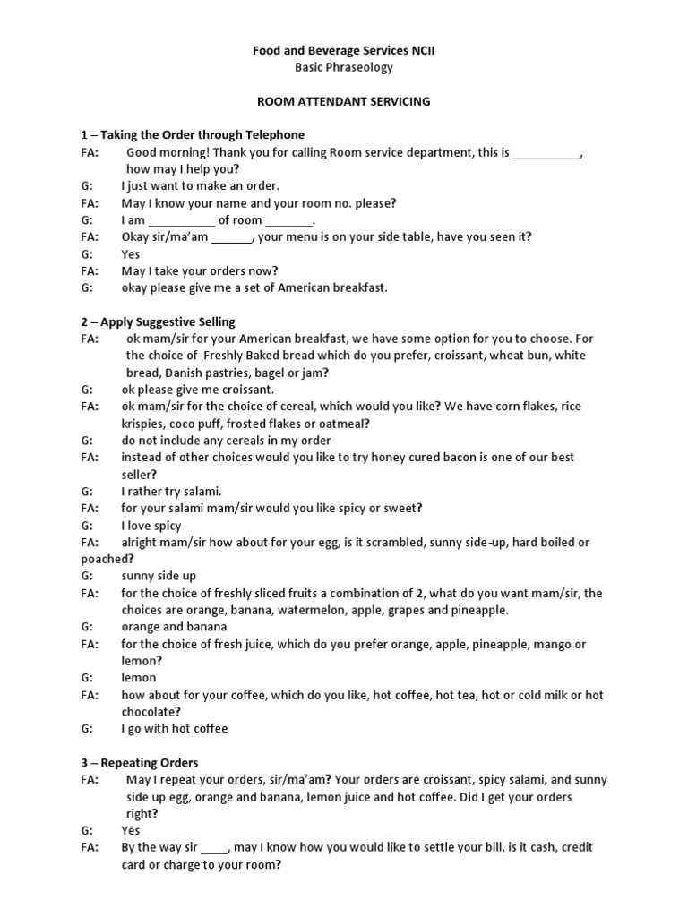 Room Services Script | Download Free PDF | Western Cuisine | Regional ...