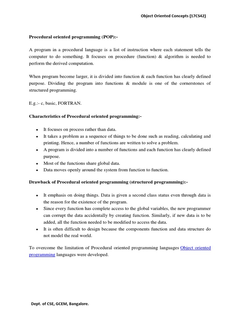 Procedural Oriented Programming | PDF | Subroutine | Object Oriented ...