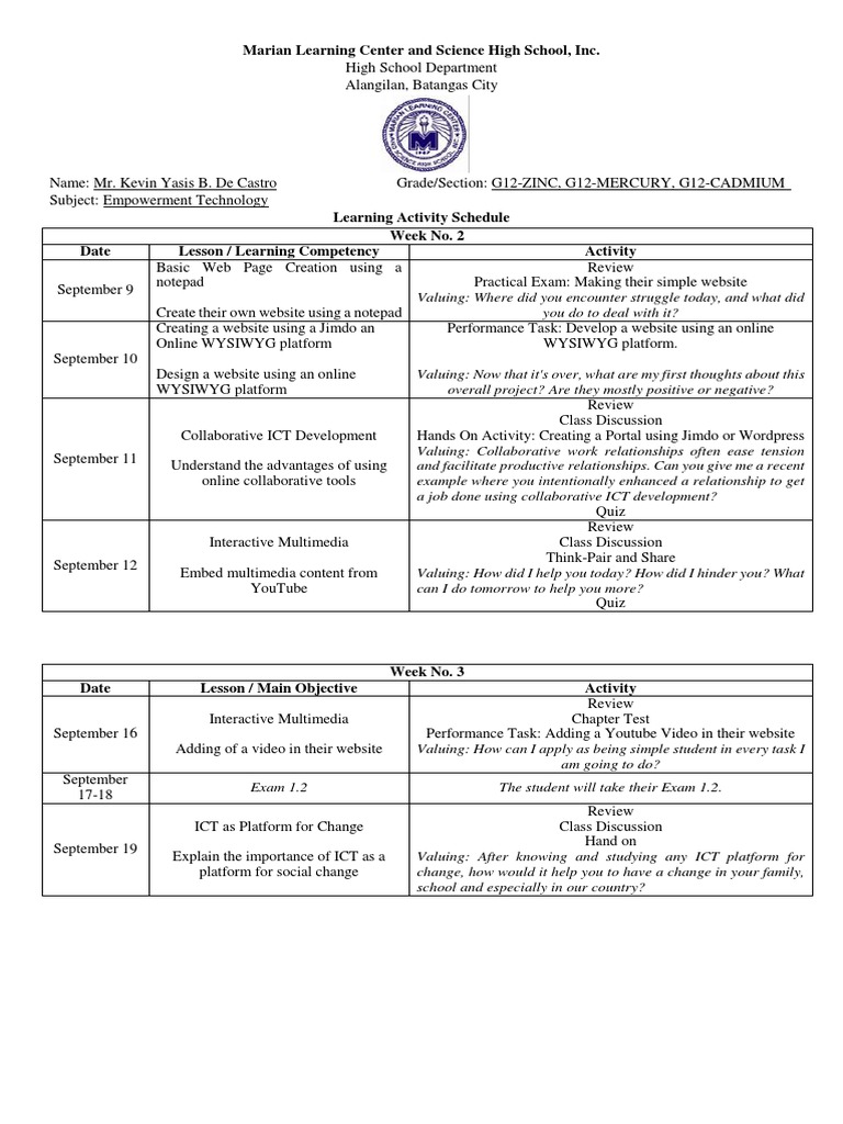Marian Learning Center And Science High School Inc Download Free Pdf