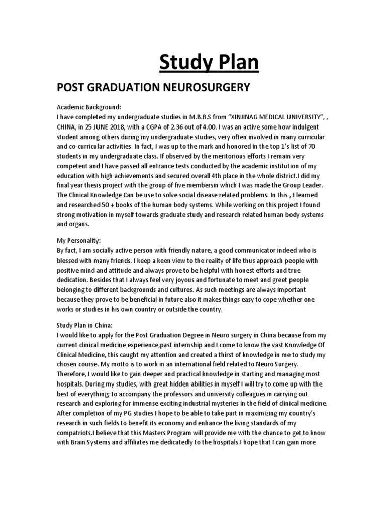 Study Plan Post Graduation Neurosurgery PDF Medicine Knowledge