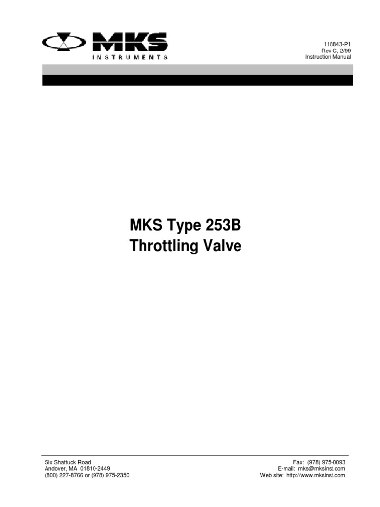 MKS Type 253B Throttling Valve 118843P1 Rev C, 2/99 Instruction