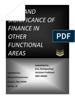 Role and Significance of Finance in Other Functional Areas