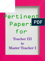 Pertinent Papers For: Teacher III To Master Teacher I
