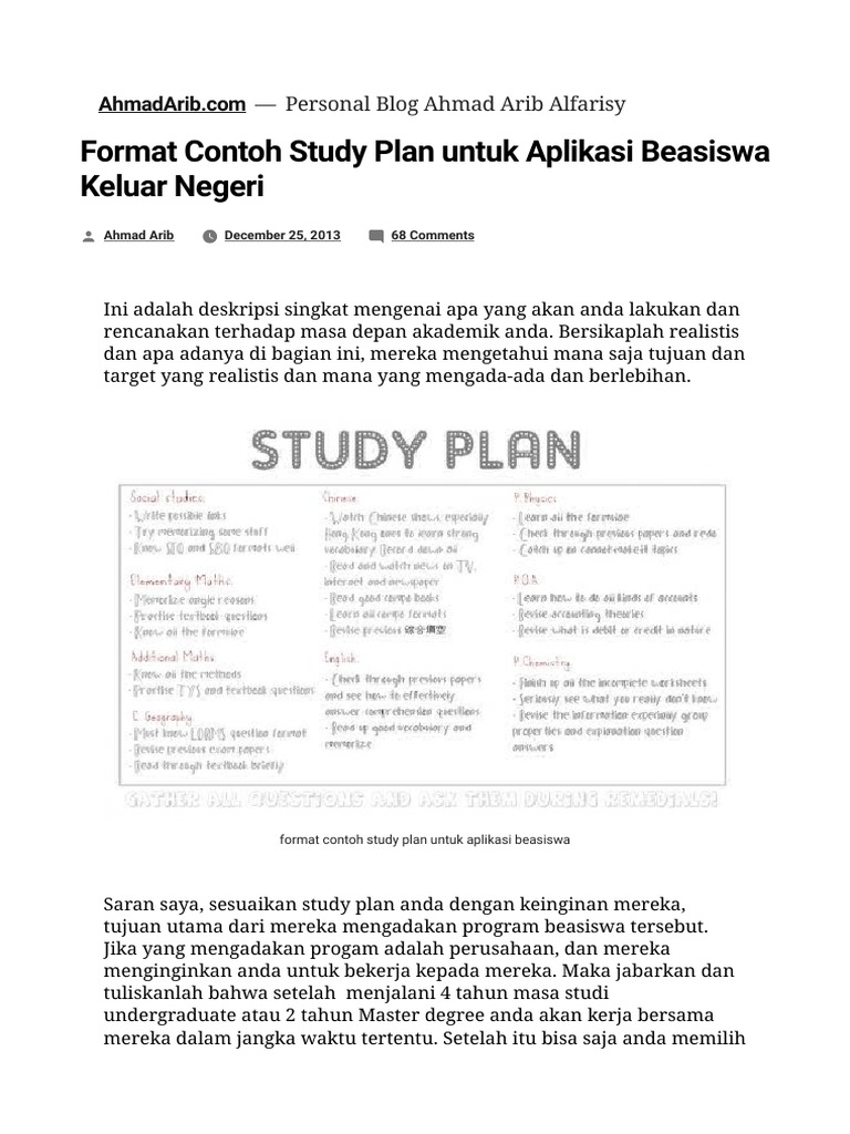 Format Contoh Study Plan Untuk Aplikasi Beasiswa Keluar Negeri Pdf