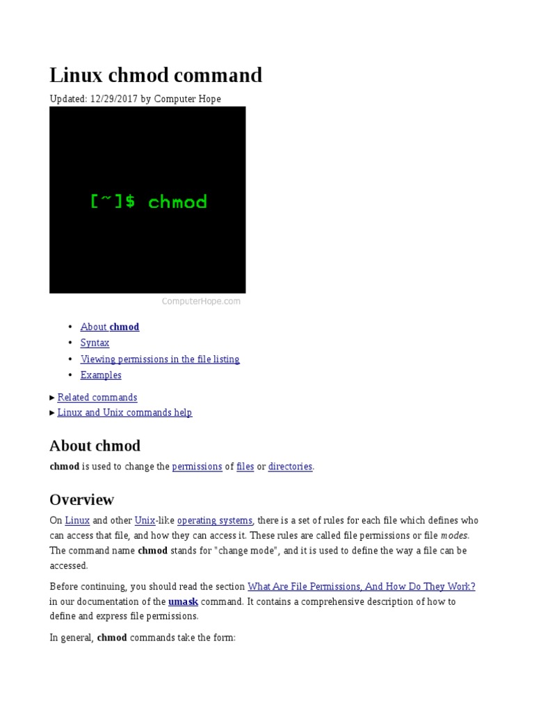 Linux Chmod Command Utility Software Computer File