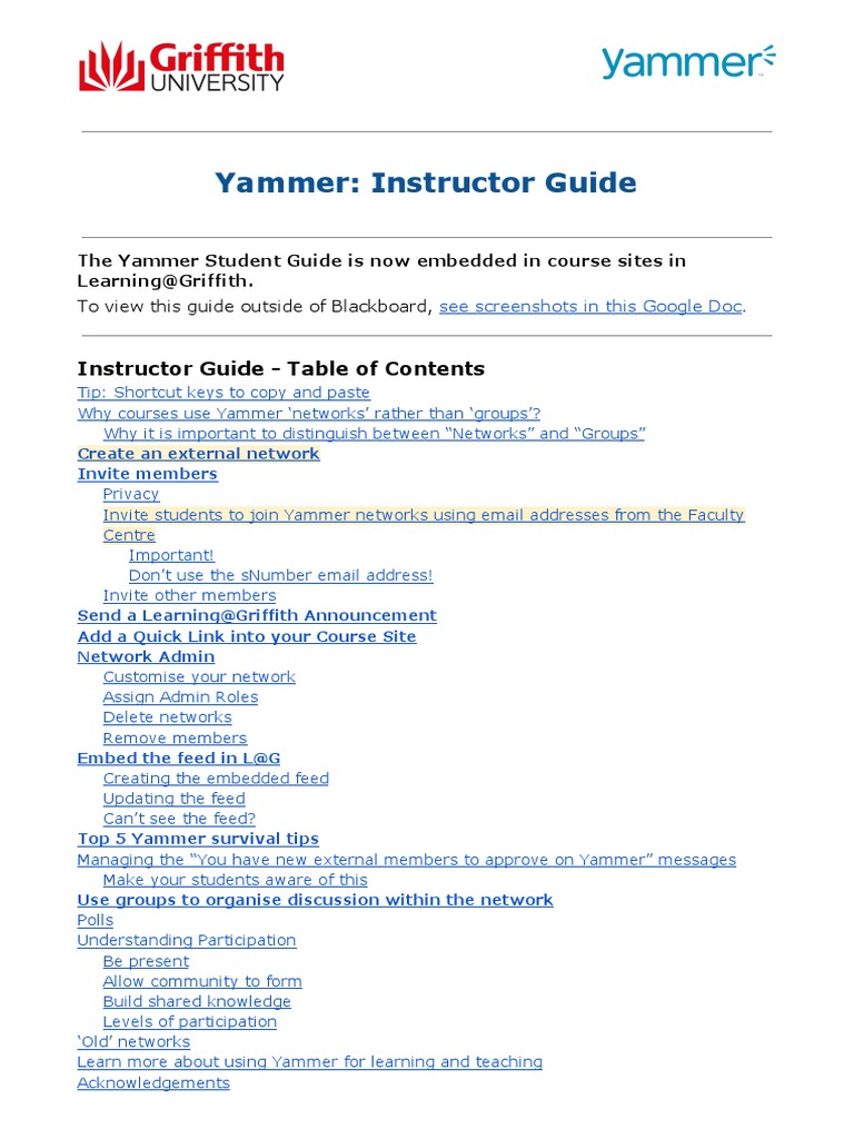 Yammer Instructor Guide for Griffith University | PDF | Privacy | Http ...