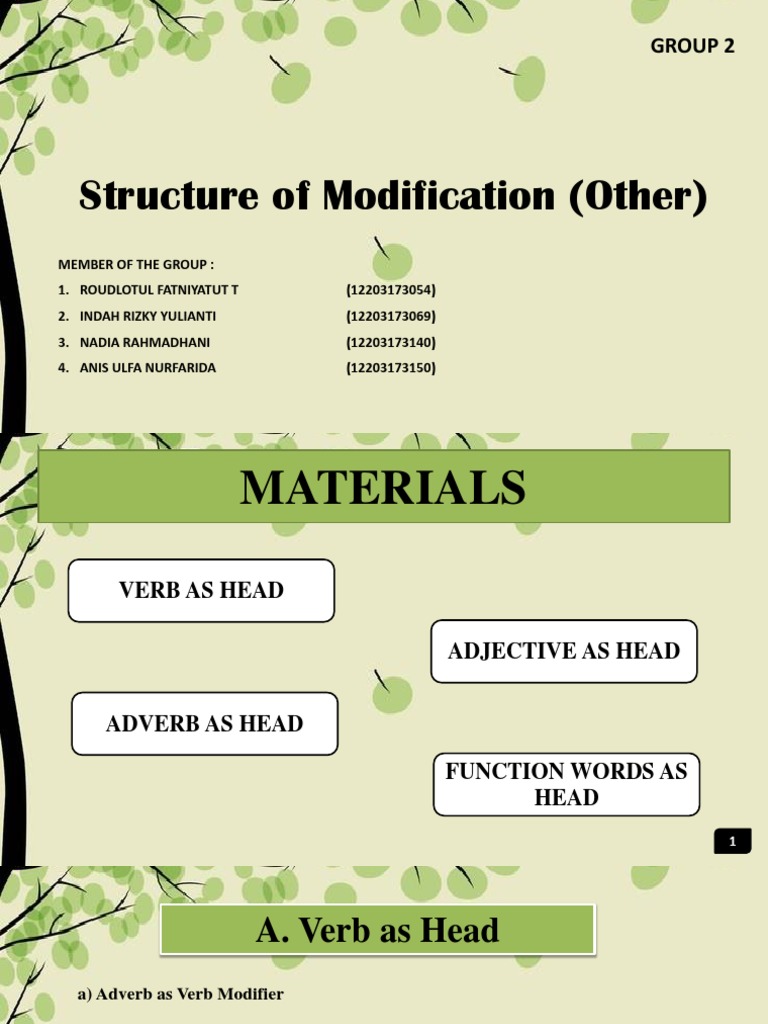 Structure of Verb and Adjective Modifiers | PDF | Adjective | Adverb