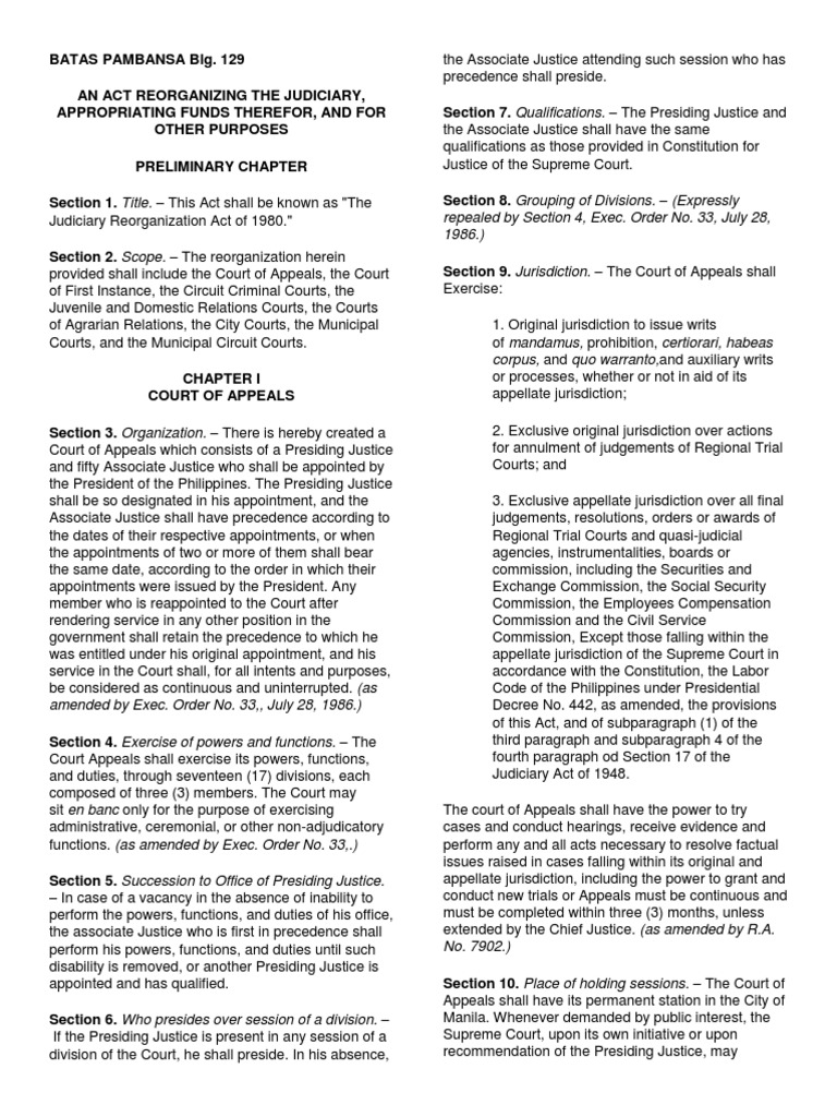 BATAS PAMBANSA BLG 129 | Download Free PDF | Legal Procedure ...