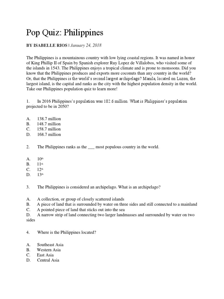 Pop Quiz PDF Philippines Asia