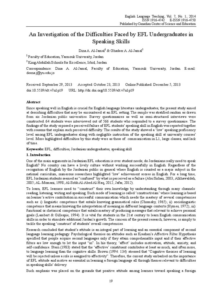 Speaking Difficulties | PDF | English As A Second Or Foreign Language ...
