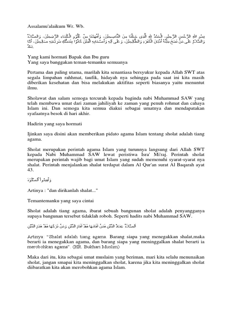 Contoh Pidato Sholat Adalah Tiang Agama Singkat