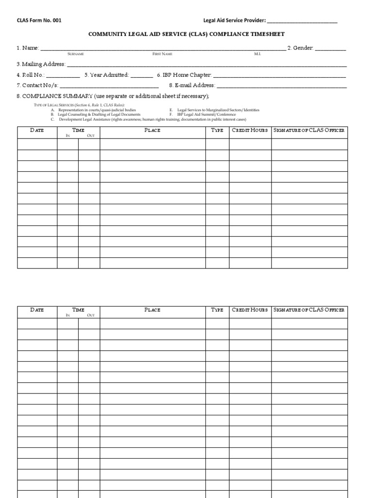 CLAS Form No. 001 Legal Aid Service Provider: - Community Legal Aid ...
