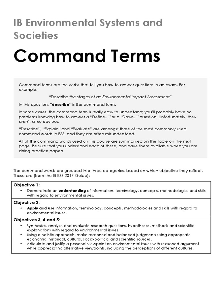 Command Terms IB Environmental Systems and Societies PDF