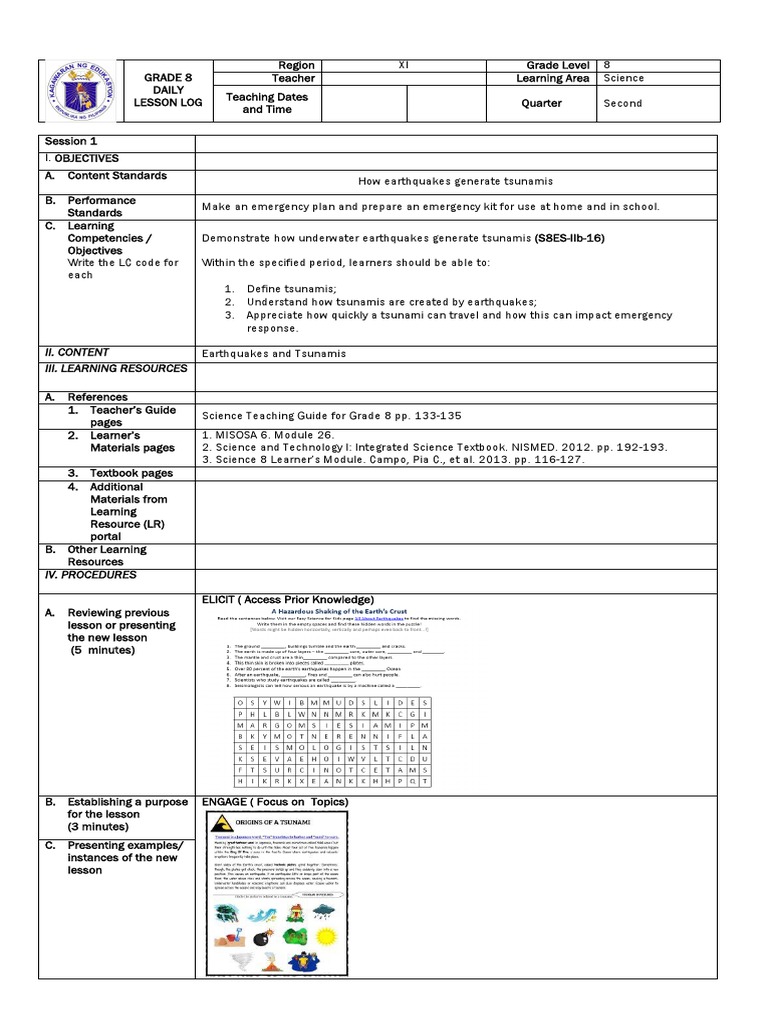 Earthquake And Tsunamis Pdf Learning Teachers