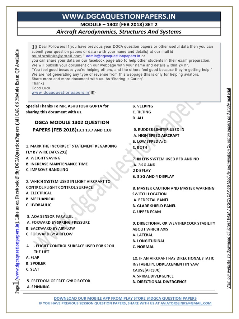 Dgca Module 1302 Feb 2018 Set 02 PDF | PDF | Flight Control Surfaces ...