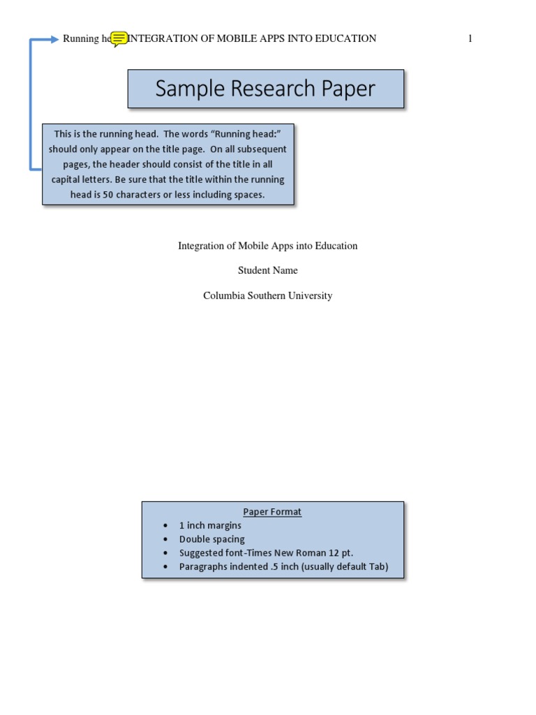 Sample Research Paper Running Head Integration of Mobile Apps Into