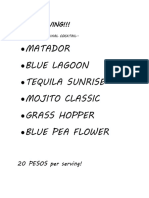 Matador Blue Lagoon Tequila Sunrise Mojito Classic Grass Hopper Blue Pea Flower