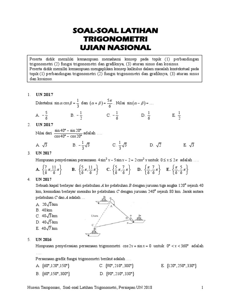 Soal Soal Un Trigonometri 20181