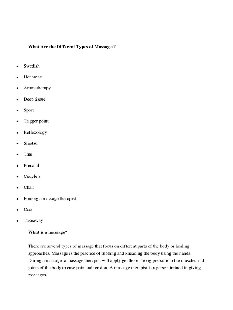 What Are The Different Types of Massages? PDF Massage Myofascial Trigger Point
