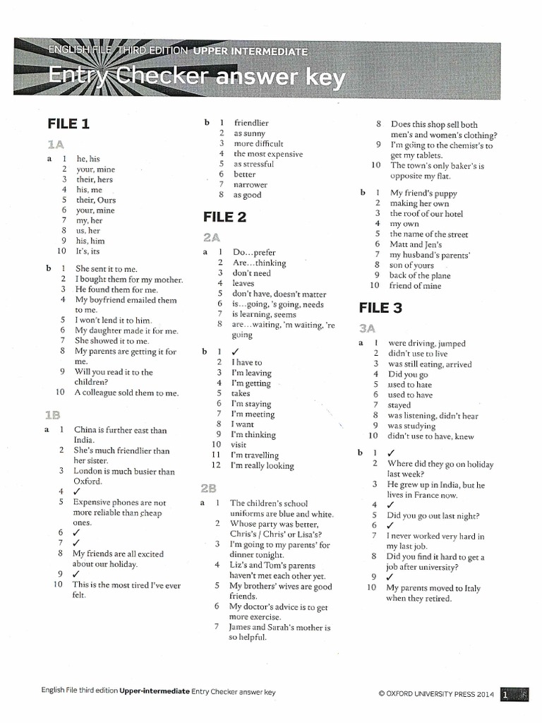 English File 3rd Ed Entry Checker For Upper-Intermediate ANSWER KEY | PDF