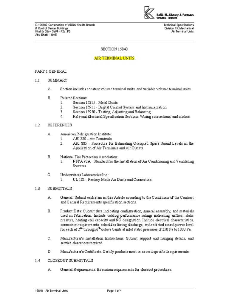 ADDC Air Terminal Units Specifications | PDF | Duct (Flow ...