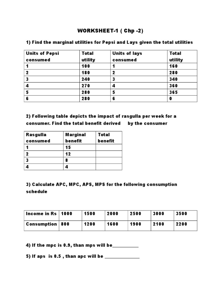 Utility and Consumption Analysis Worksheet | PDF