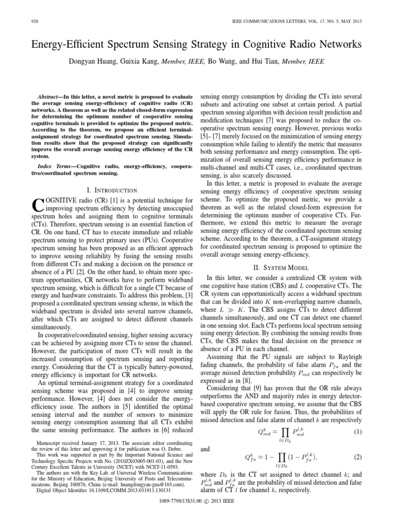 Energy-Efficient Spectrum Sensing Strategy in Cognitive Radio Networks ...