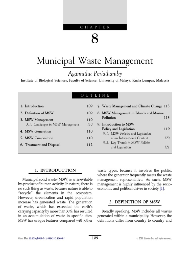 Chapter 8 - Municipal Waste Management PDF | PDF | Municipal Solid ...