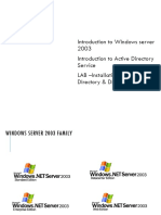 Introduction To Windows Server 2003 Introduction To Active Directory Service LAB - Installation of Active Directory & DNS Service