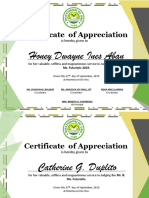 Certificate of Appreciation: Honey Dwayne Ines Aban