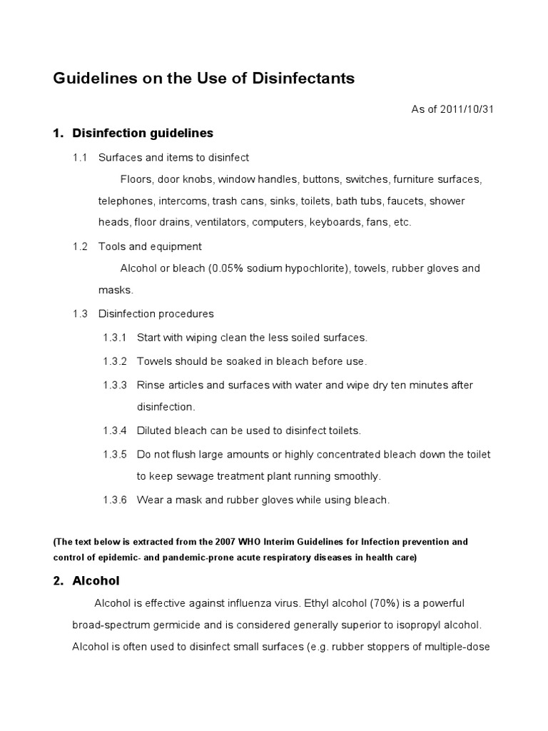 Guide to Effective Disinfection: Recommendations for Proper Use of Alcohol and Bleach to 